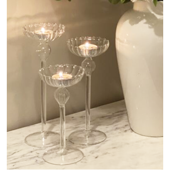 Glass Stemmed Tealight Holders - 3pcs